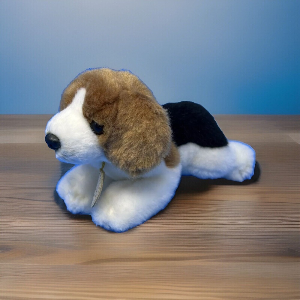 Aurora Puppy Dog Beagle White Brown Plush Realistic Soft Stuffed Animal Toy 9in.